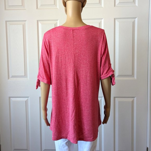 Lane Bryant Pink V Neck Short Sleeve with Ties Tunic Length Top Size 14/16 - Picture 5 of 7